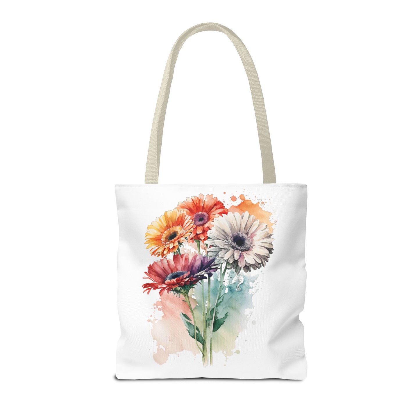 Floral Watercolor Tote Bag — Colorful Gerbera Bouquet All-Over Print
