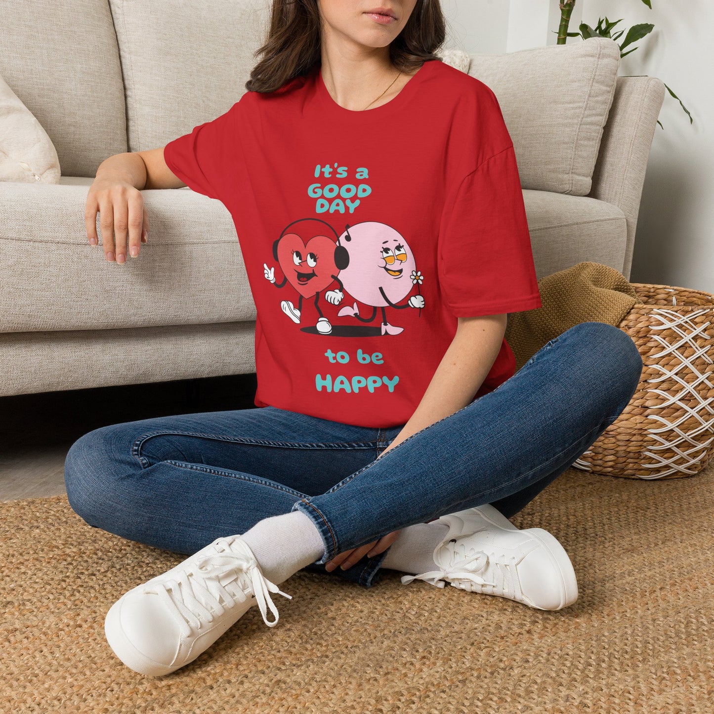 It's a Good Day to Be Happy T-Shirt — Cute Heart & Smile Graphic Tee