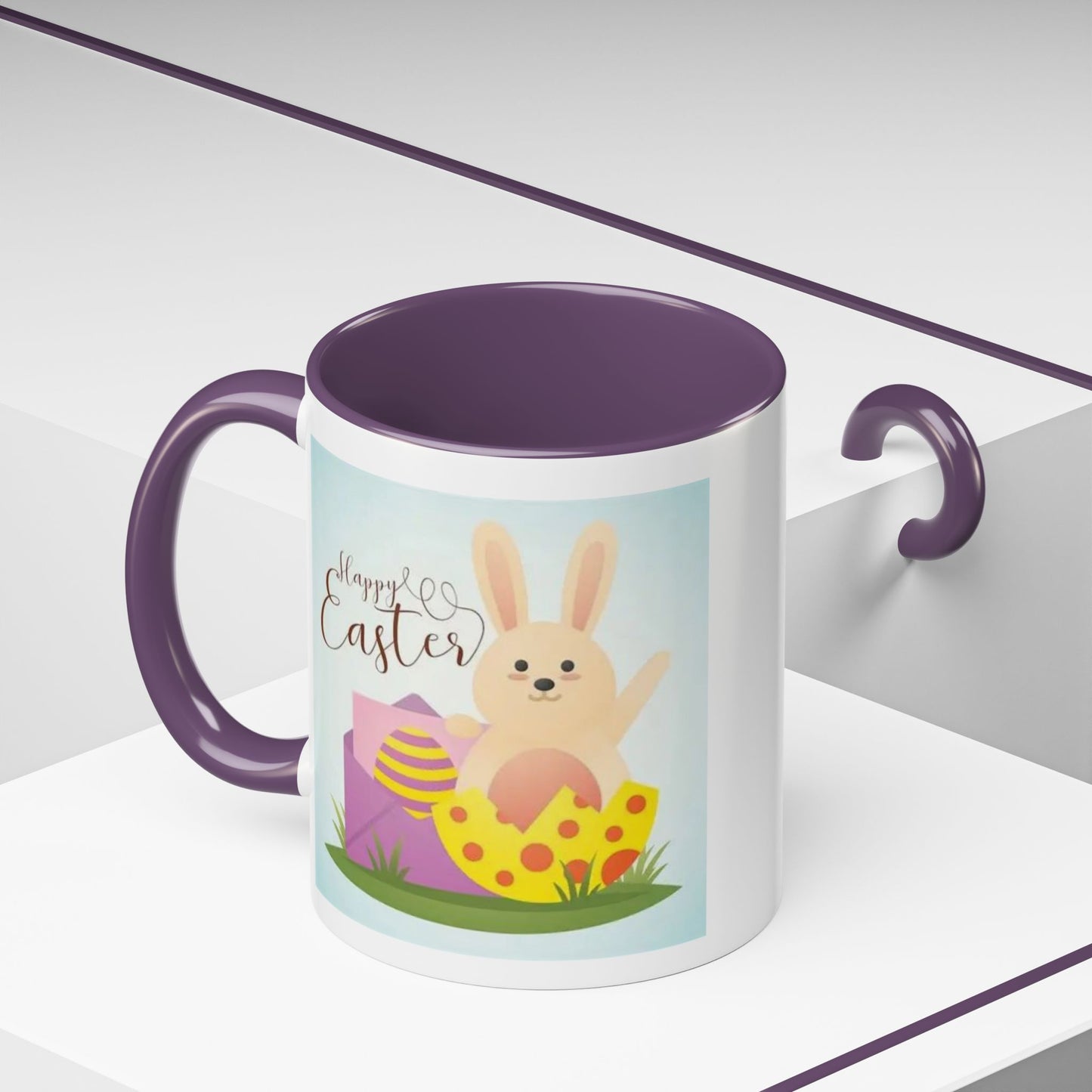 Easter Bunny Accent Coffee Mug – "Happy Easter" Spring Bunny & Egg Design (11/15oz)