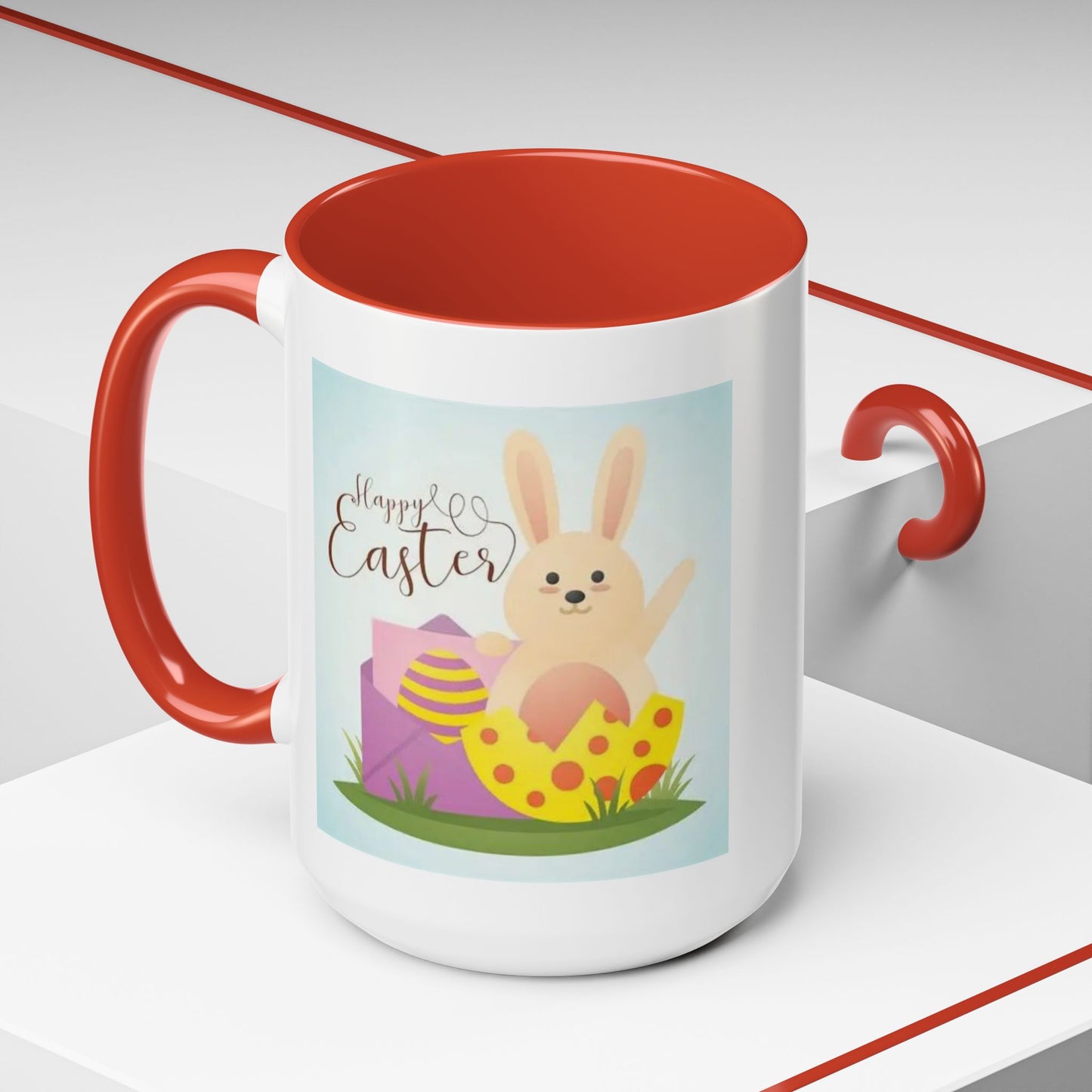 Easter Bunny Accent Coffee Mug – "Happy Easter" Spring Bunny & Egg Design (11/15oz)