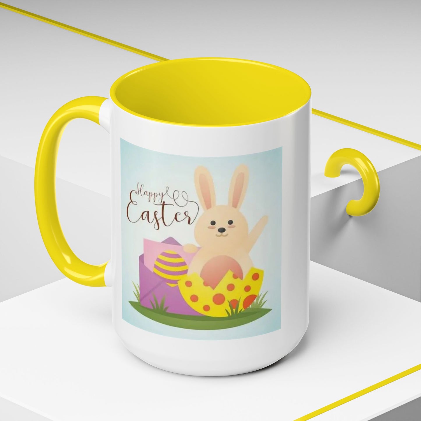Easter Bunny Accent Coffee Mug – "Happy Easter" Spring Bunny & Egg Design (11/15oz)