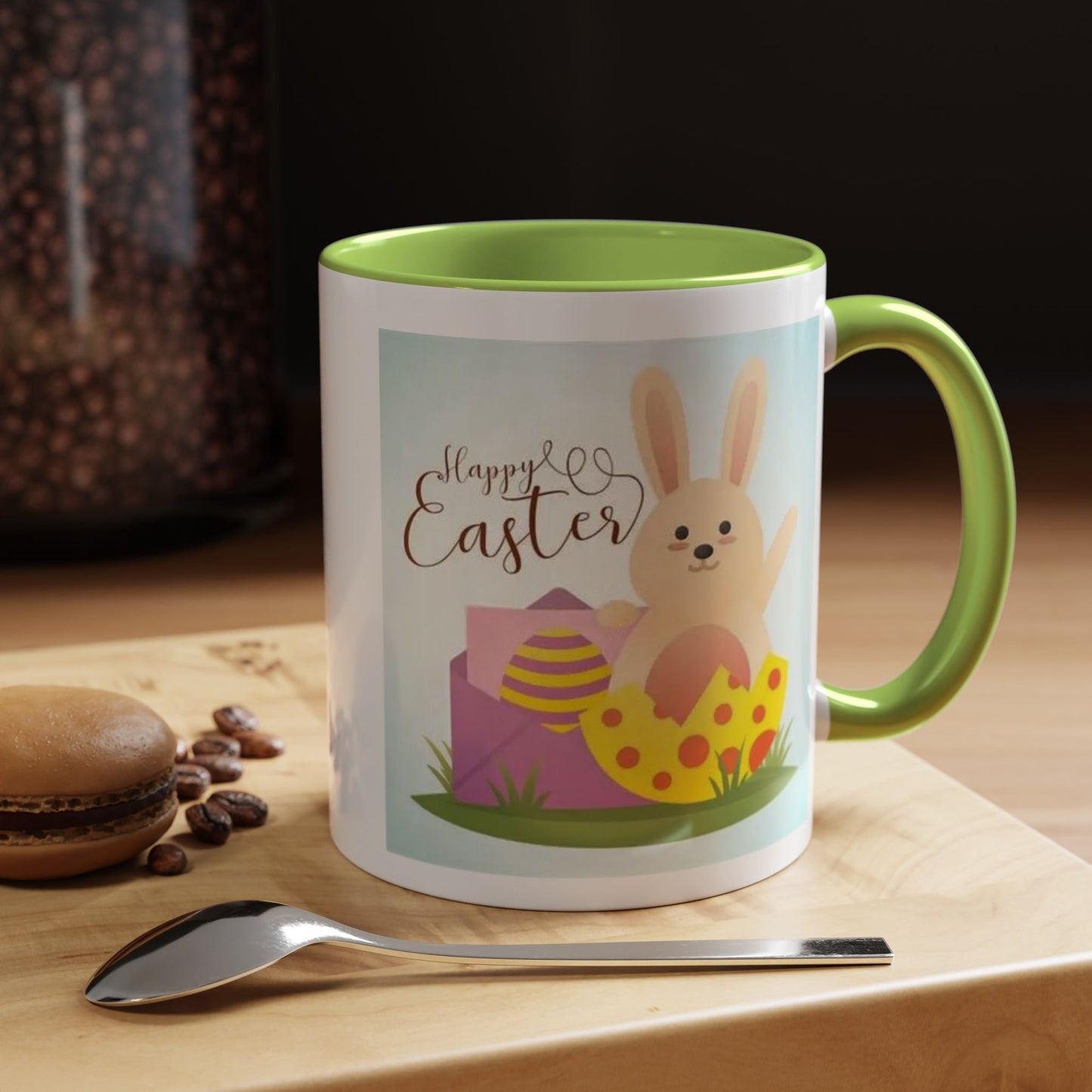 Easter Bunny Accent Coffee Mug – "Happy Easter" Spring Bunny & Egg Design (11/15oz)