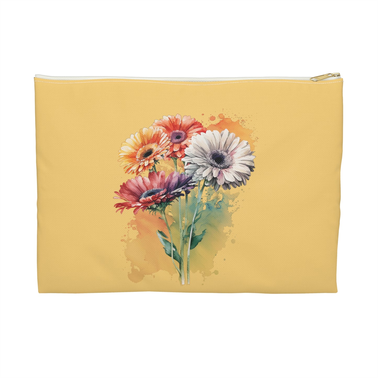 Floral Gerbera Accessory Pouch – Watercolor Bouquet Zipper Bag