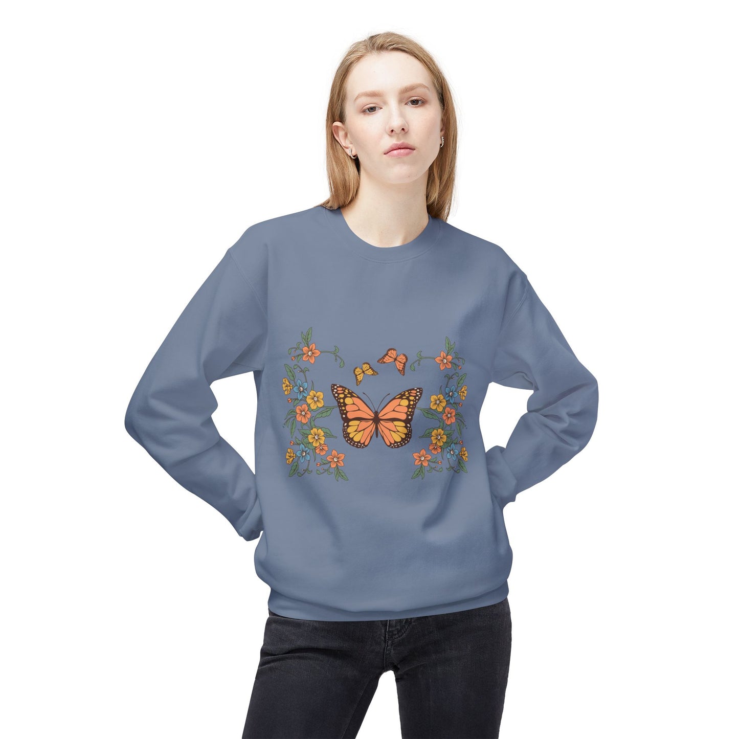 Butterfly Floral Crewneck Sweatshirt — Monarch Garden Graphic