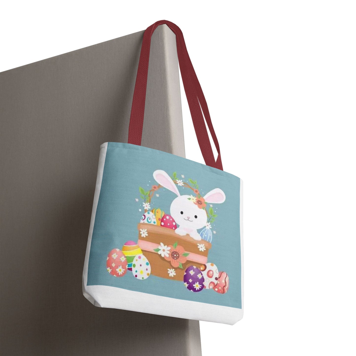 Easter Bunny Tote Bag — Cute Floral Bunny with Painted Eggs All-Over Print
