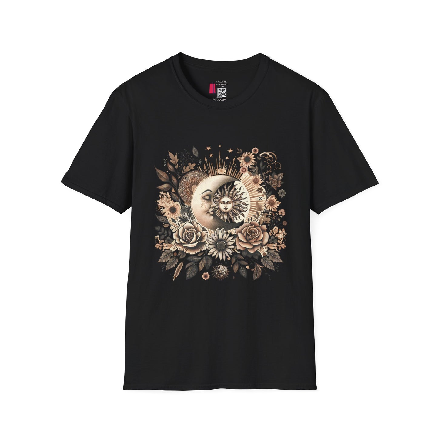 Celestial Sun & Moon Floral T-Shirt — Vintage Boho Astrology Tee