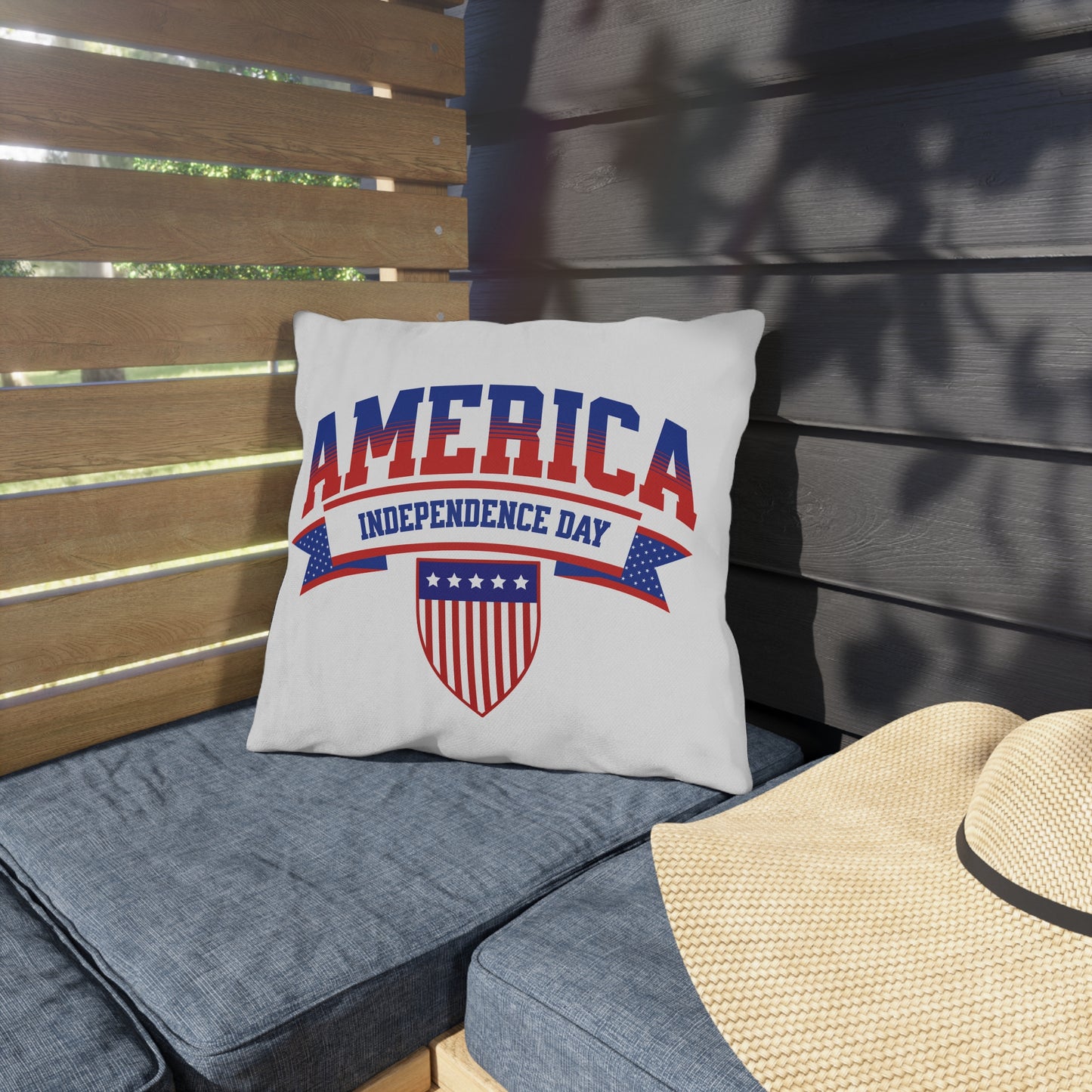 Independence Day America Outdoor Pillow — Patriotic Red, White & Blue Accent Cushion