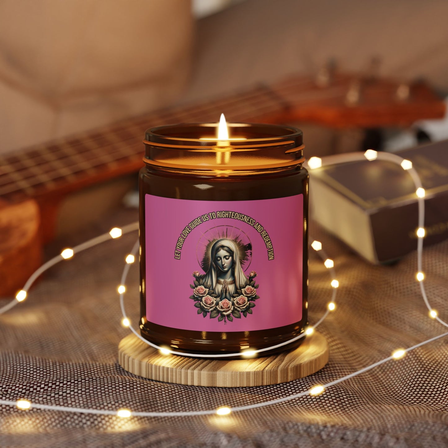 Virgin Mary Soy Candle — Amber Jar Scented Candle with Roses (Multi-Size)
