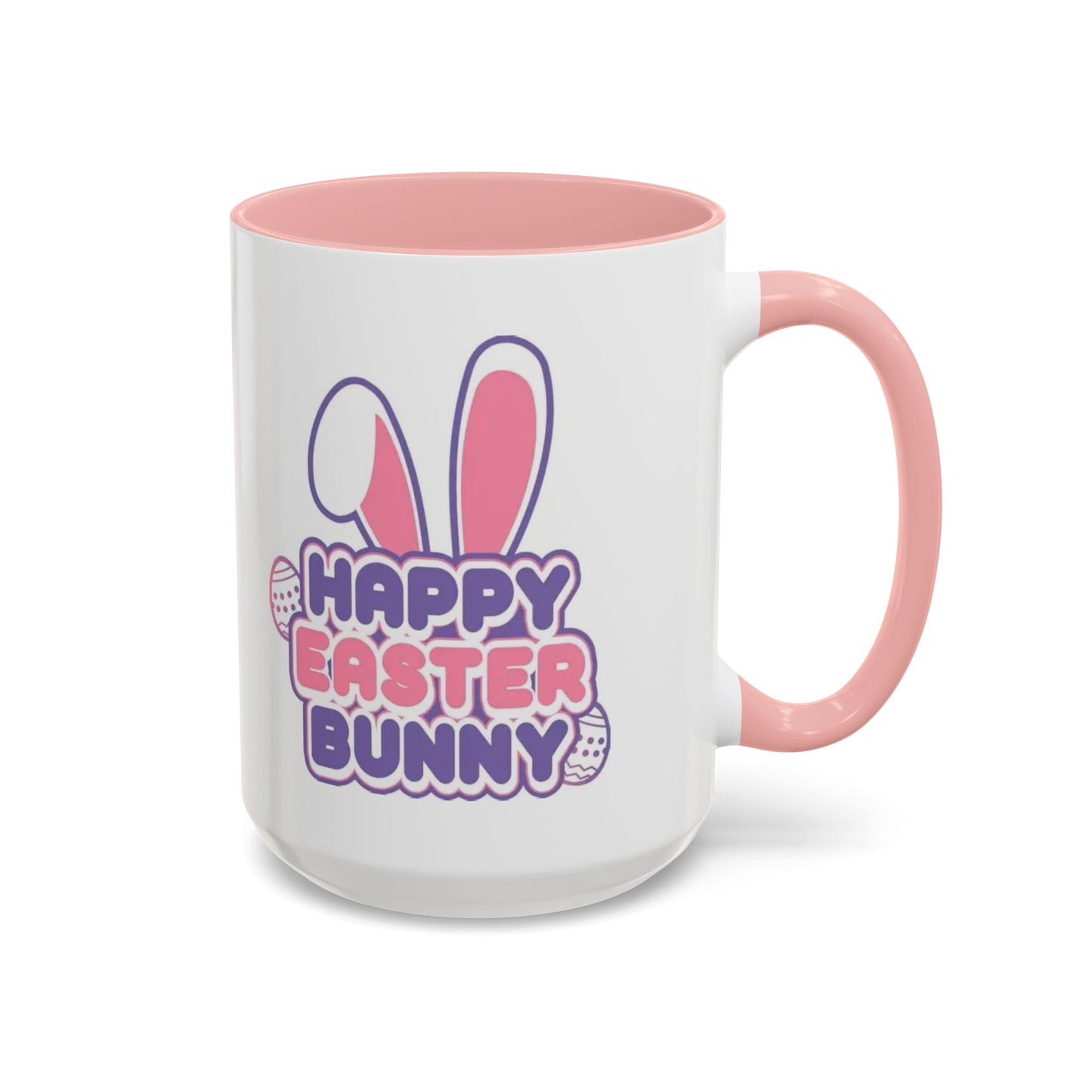 Happy Easter Bunny Accent Coffee Mug — Pink Interior 11/15oz, Cute Holiday Gift