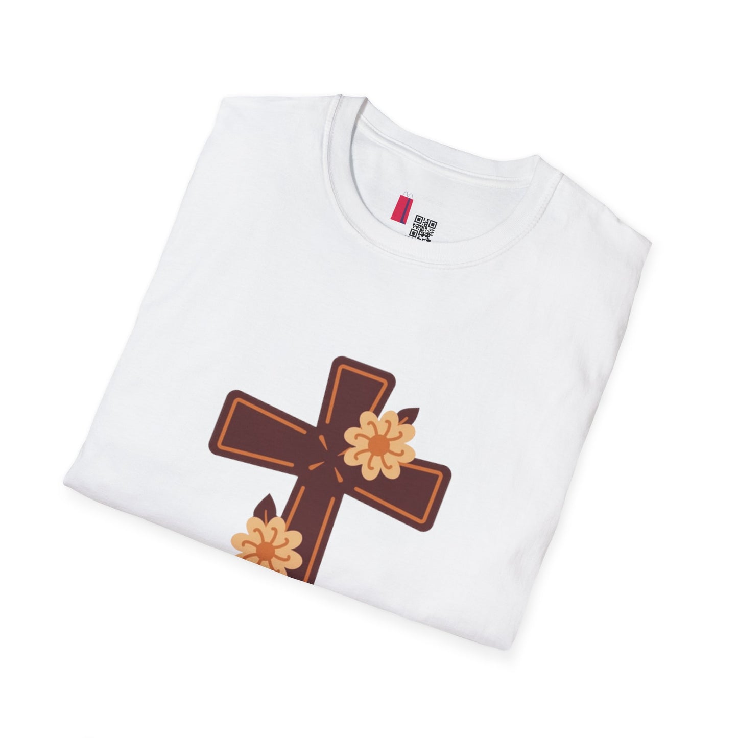Floral Cross T-Shirt — Religious Christian Tee with Yellow Flower Accent