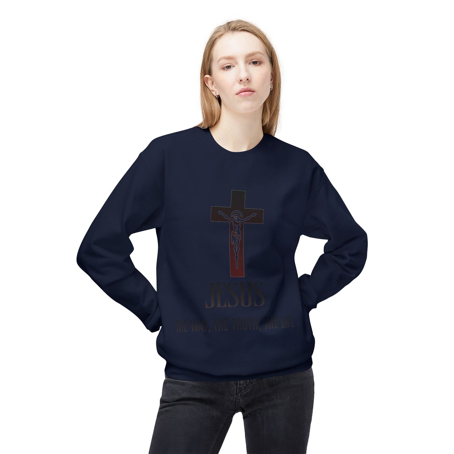 Jesus Cross Crewneck Sweatshirt — "Jesus: The Way, The Truth, The Life" Christian Pullover
