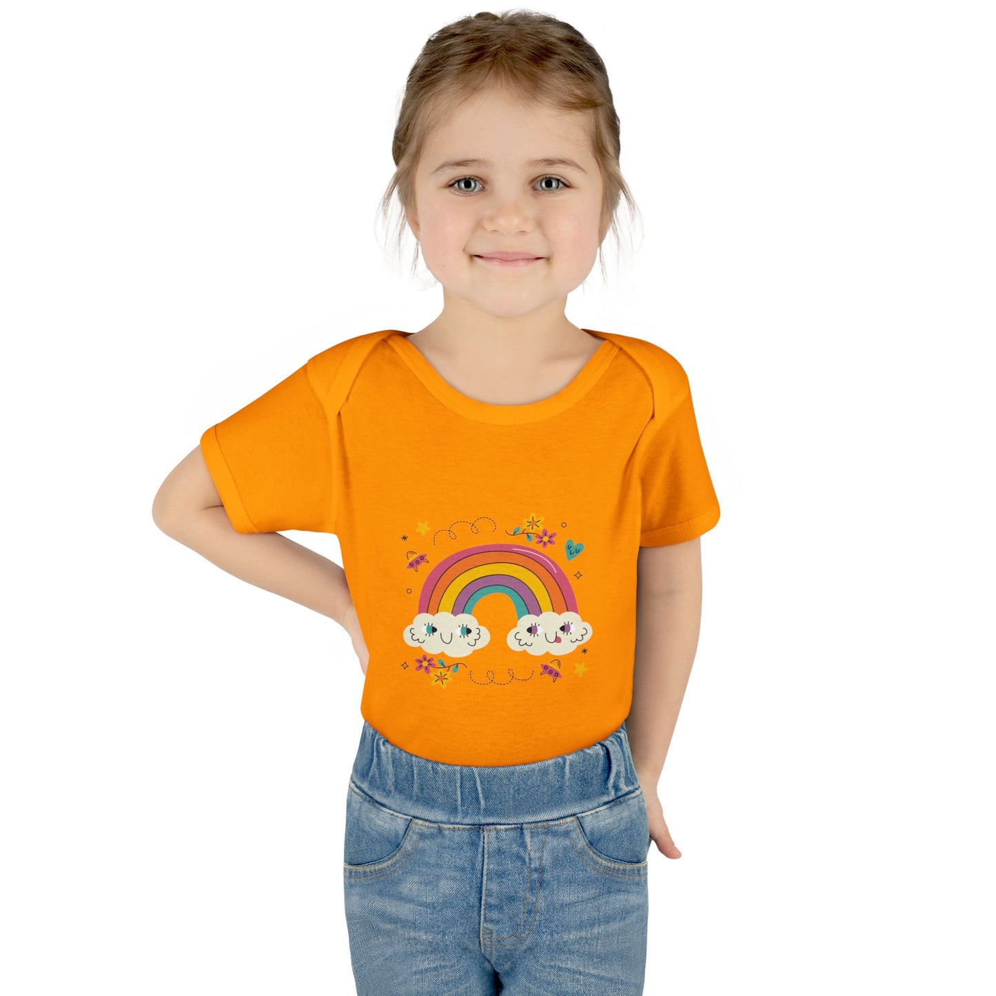 Baby Bodysuit — Cute Rainbow with Smiling Clouds Infant Onesie