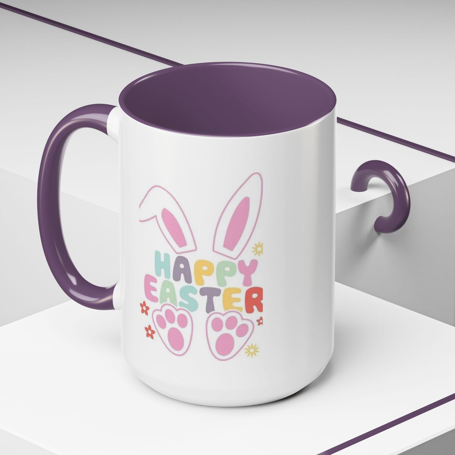 Happy Easter Bunny Accent Coffee Mug — Pink Interior 11/15oz