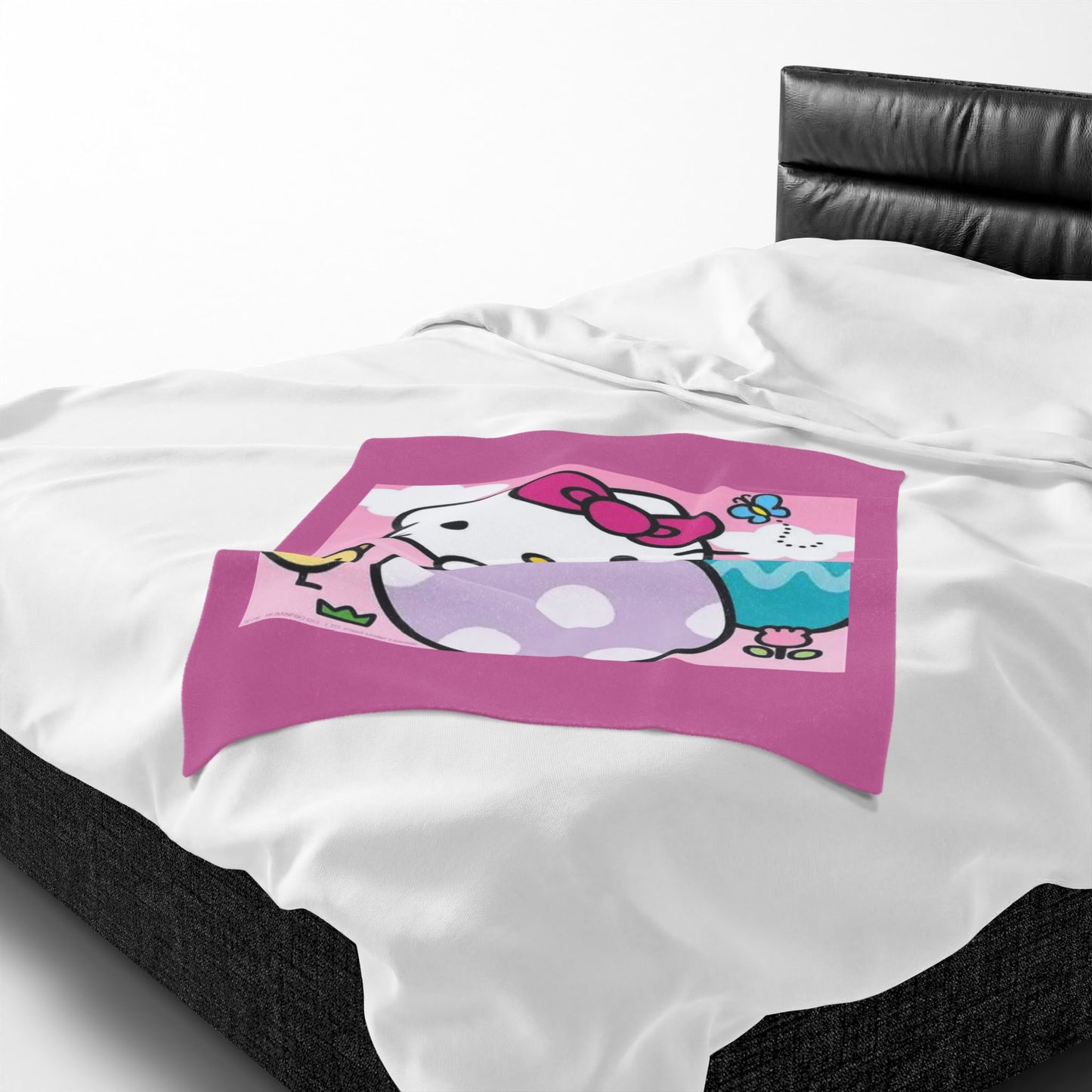 Hello Kitty Easter Velveteen Plush Blanket – Cute Pink Bunny & Egg Holiday Throw