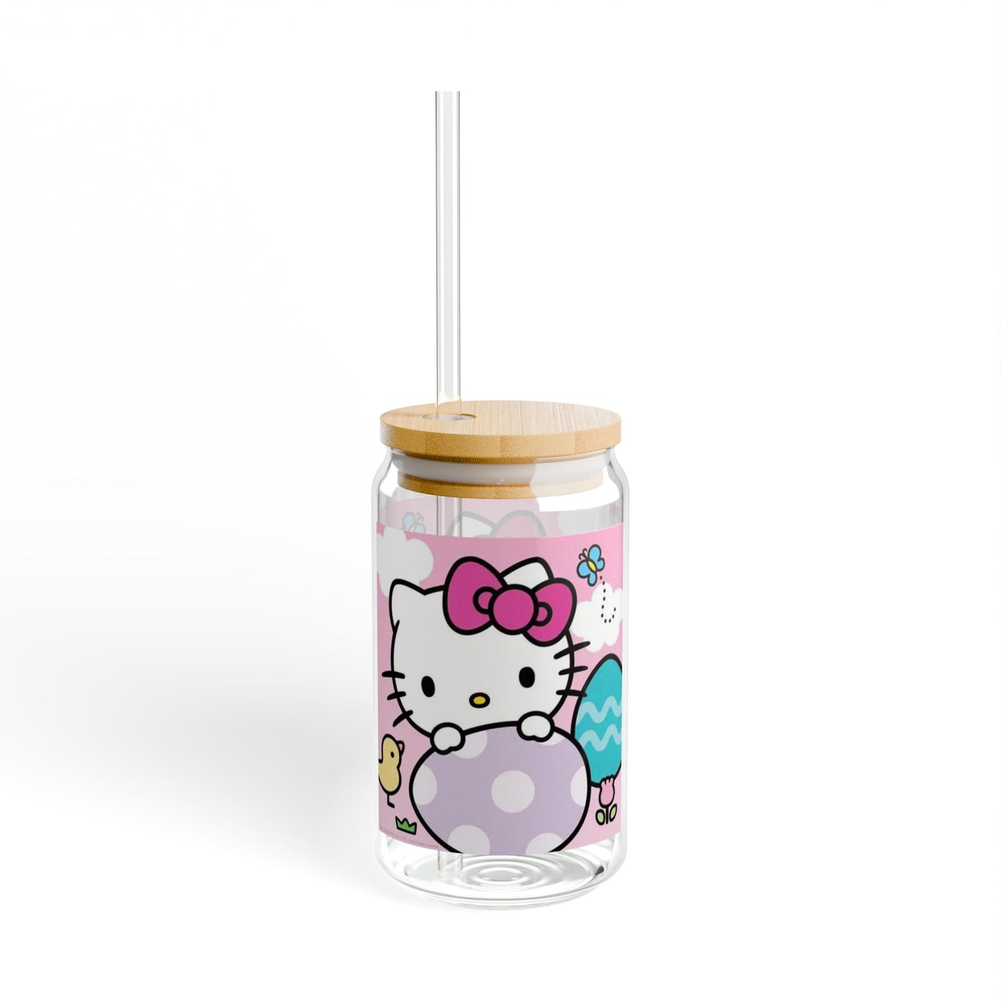 Hello Kitty Easter Sipper Glass 16oz — Cute Bunny & Egg Reusable Straw Tumbler