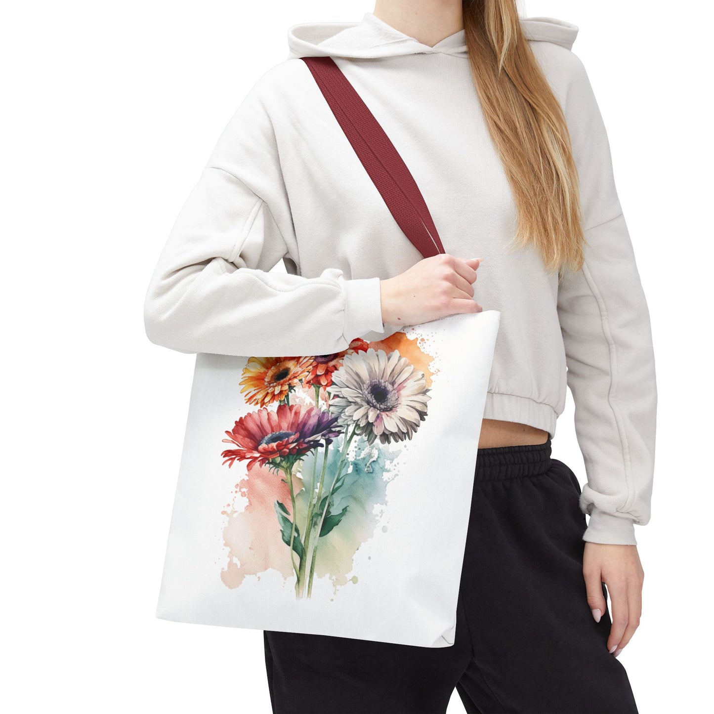 Floral Watercolor Tote Bag — Colorful Gerbera Bouquet All-Over Print