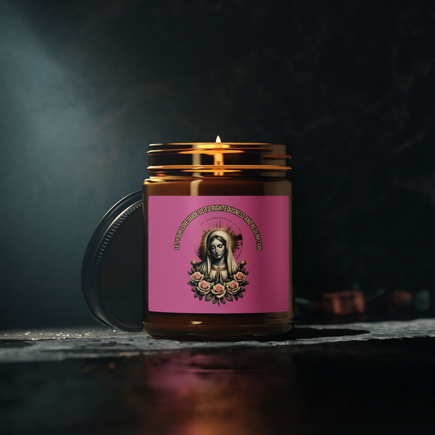 Virgin Mary Soy Candle — Amber Jar Scented Candle with Roses (Multi-Size)