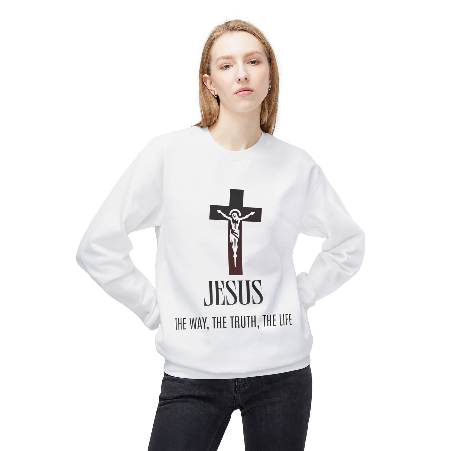 Jesus Cross Crewneck Sweatshirt — "Jesus: The Way, The Truth, The Life" Christian Pullover