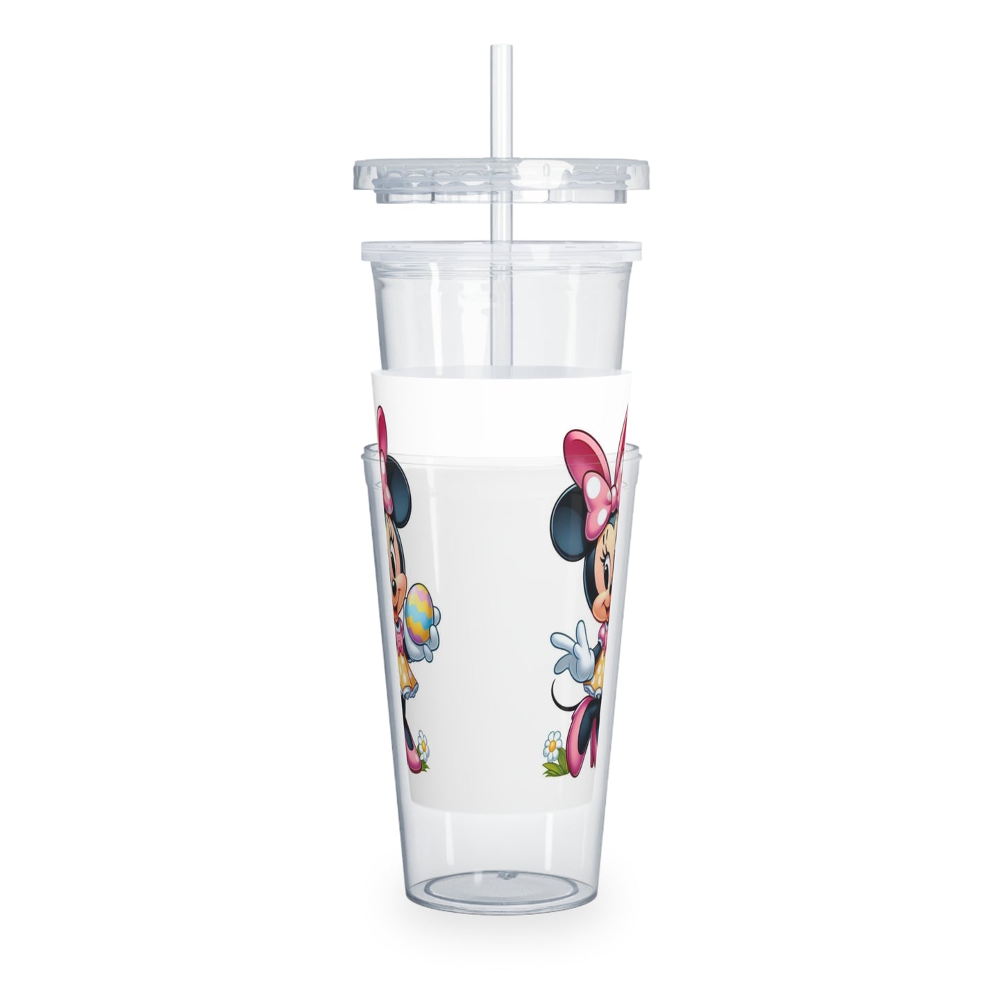 Minnie Mouse Easter Plastic Tumbler with Straw - Cute Cartoon Spring Drink Cup