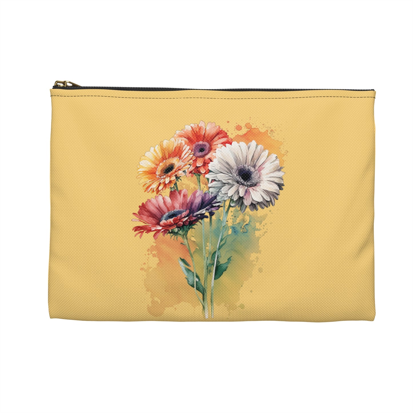 Floral Gerbera Accessory Pouch – Watercolor Bouquet Zipper Bag
