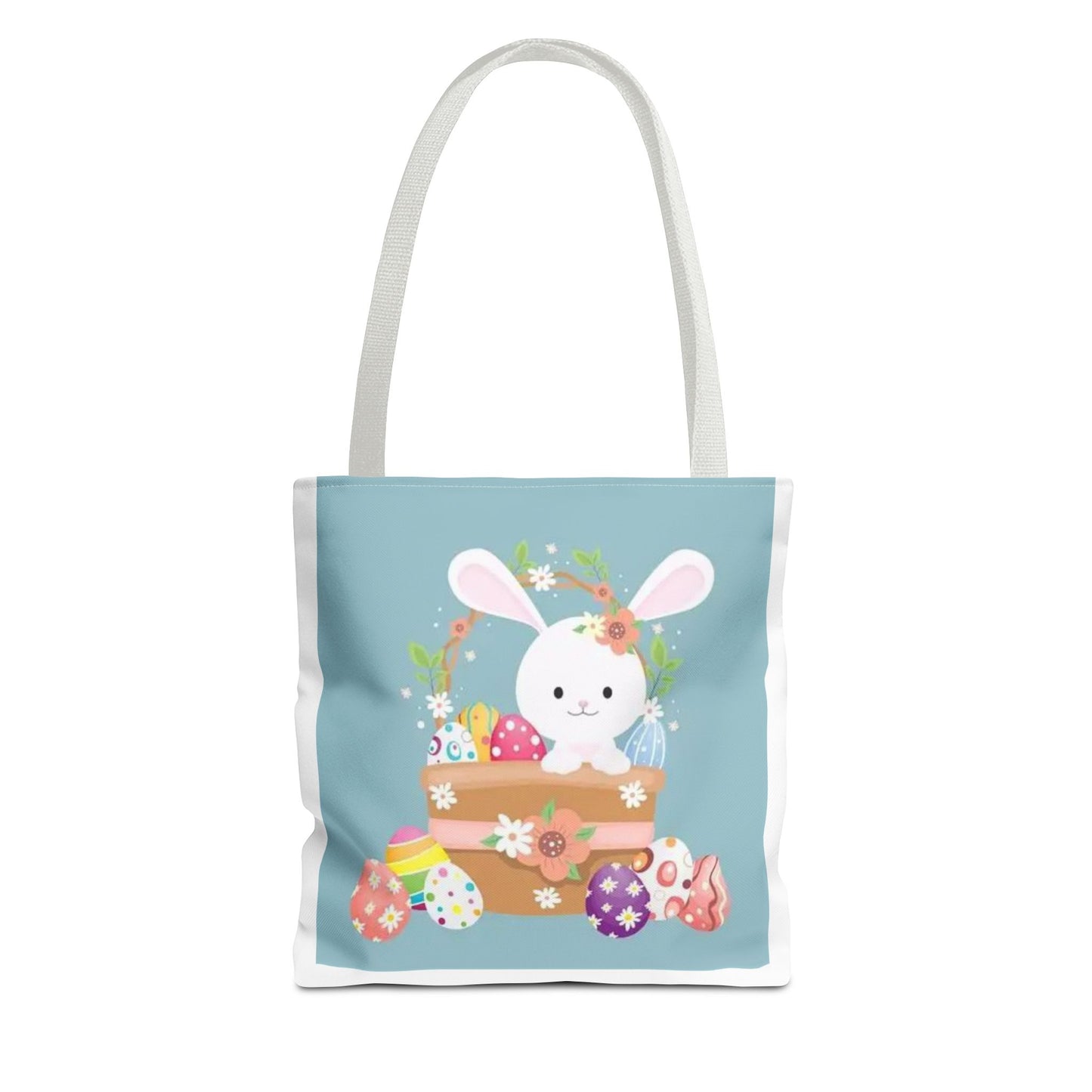 Easter Bunny Tote Bag — Cute Floral Bunny with Painted Eggs All-Over Print