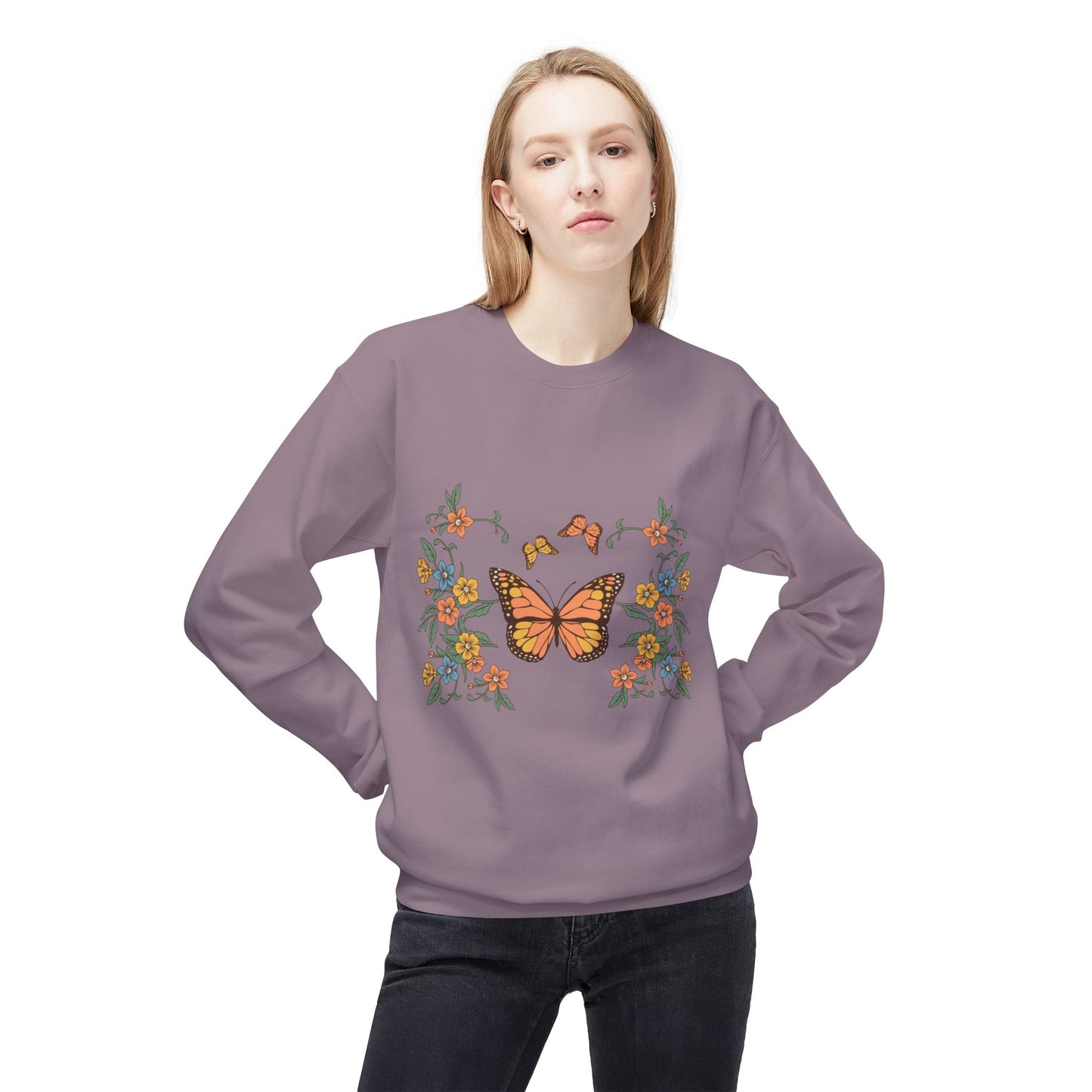 Butterfly Floral Crewneck Sweatshirt — Monarch Garden Graphic