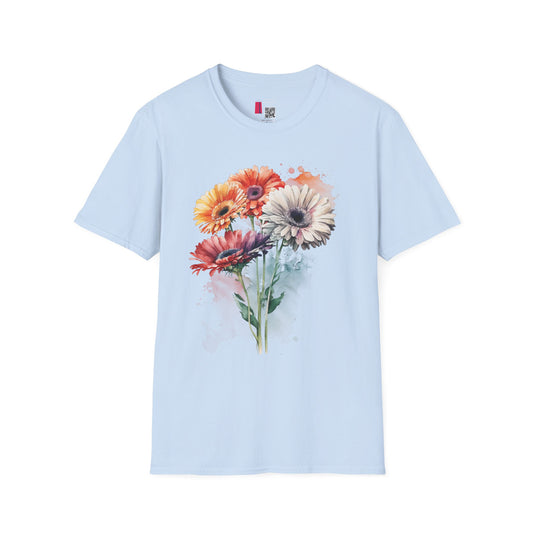 Floral Gerbera Bouquet T-Shirt — Watercolor Daisy Graphic Tee