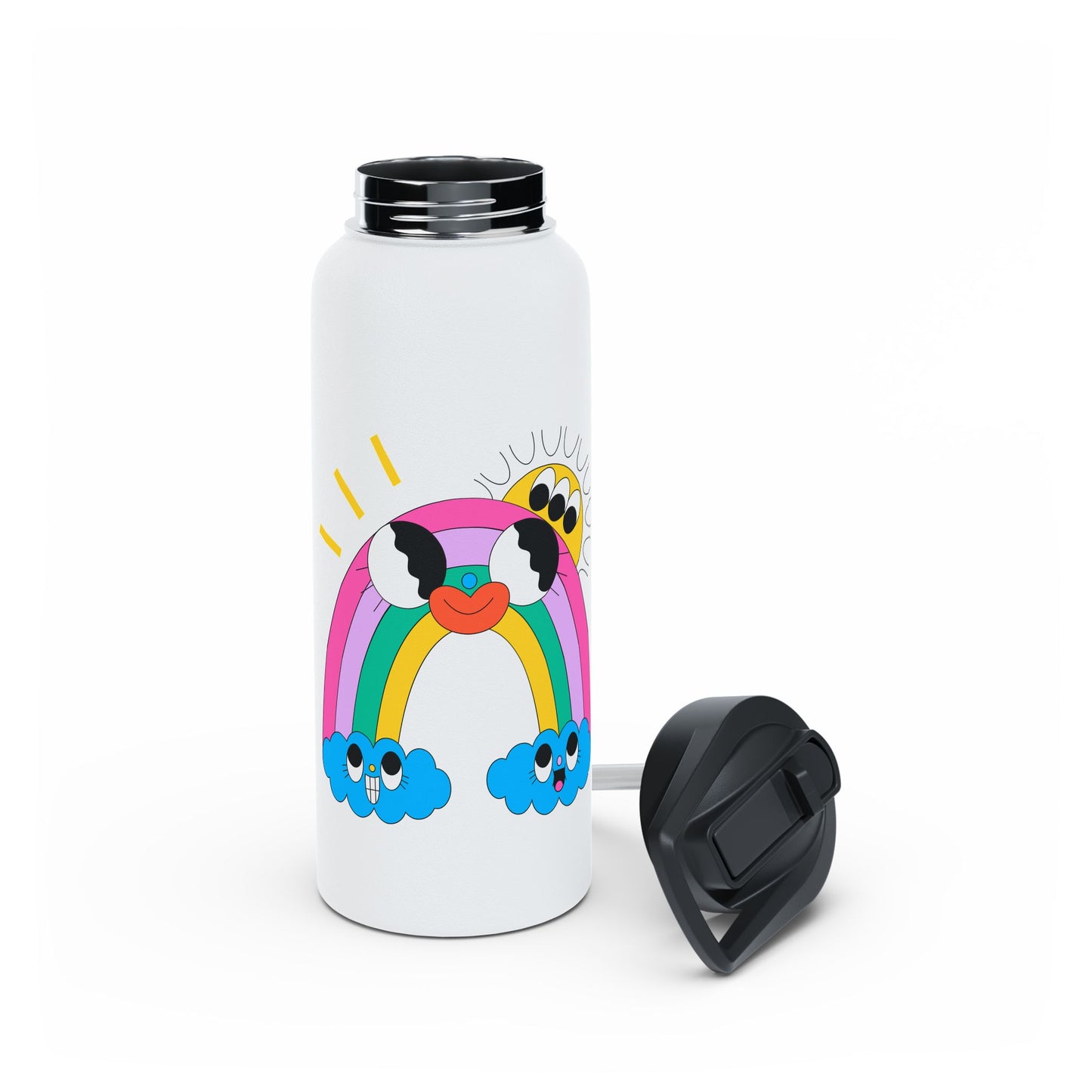 Cute Rainbow Water Bottle — Smiley Clouds & Sun Stainless Steel Bottle