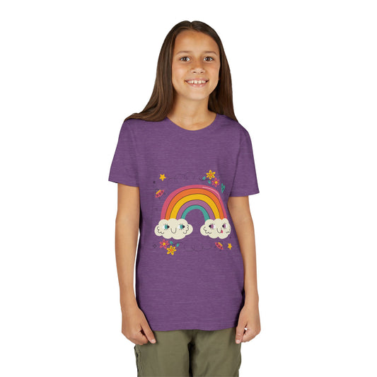 Youth Rainbow Tee — Cute Smiling Clouds & Rainbow Kids Shirt