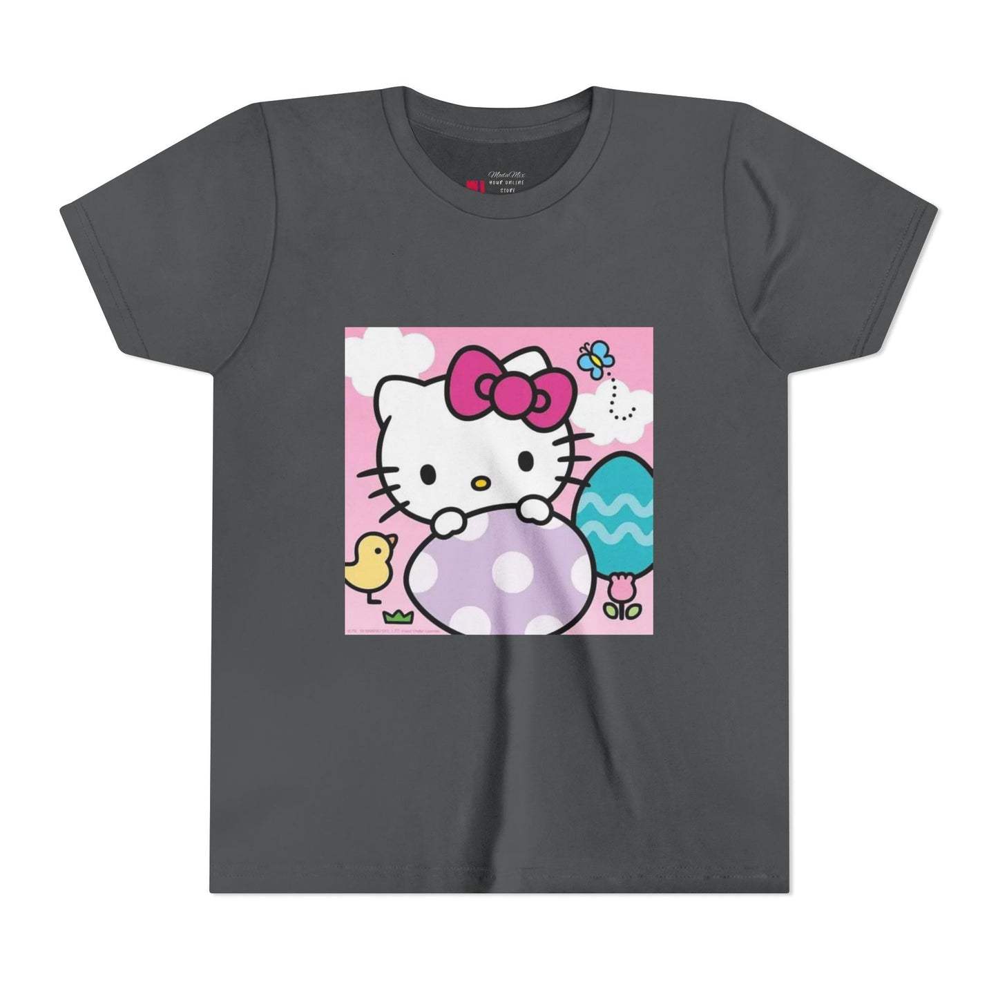 Hello Kitty Easter Youth Tee — Cute Bunny & Eggs Spring Shirt