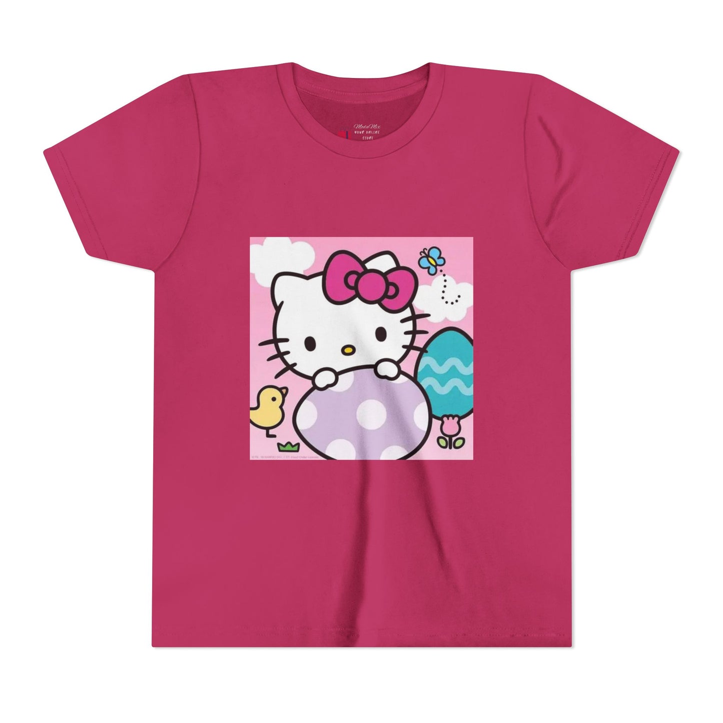 Hello Kitty Easter Youth Tee — Cute Bunny & Eggs Spring Shirt