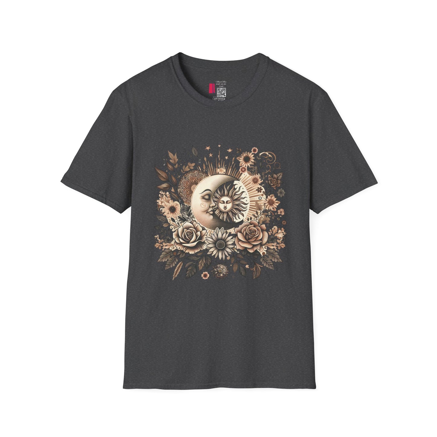 Celestial Sun & Moon Floral T-Shirt — Vintage Boho Astrology Tee
