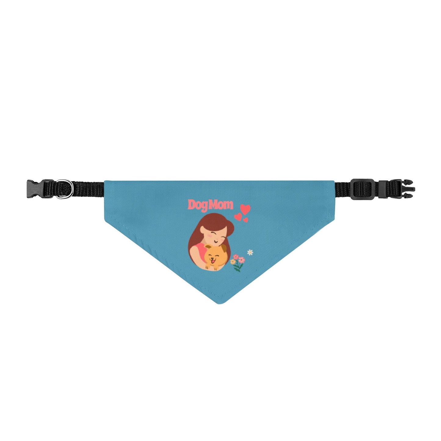 Clip-on Pet Bandana — 'Dog Mom' Cute Heart & Pup Graphic (Adjustable Collar Clip)