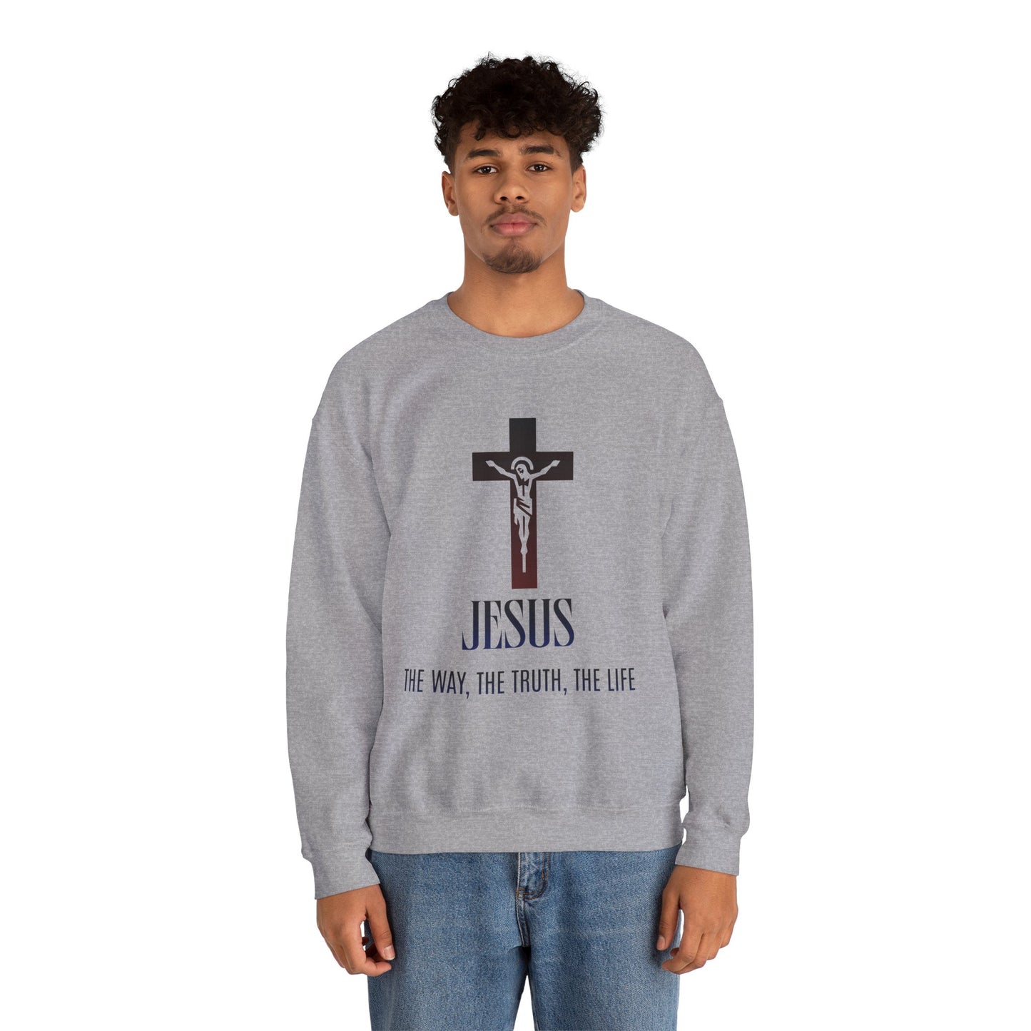 Jesus Cross Crewneck Sweatshirt — "The Way, The Truth, The Life" Christian Pullover