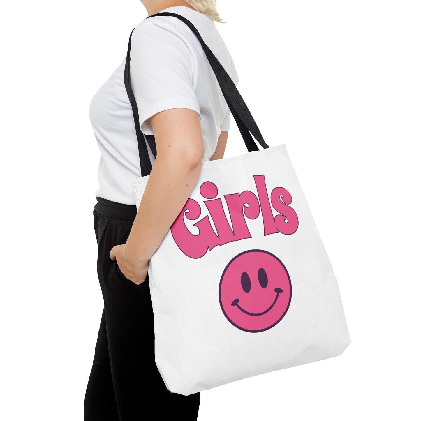 Girls Pink Smile Tote Bag — Cute Retro Smiley Shopper