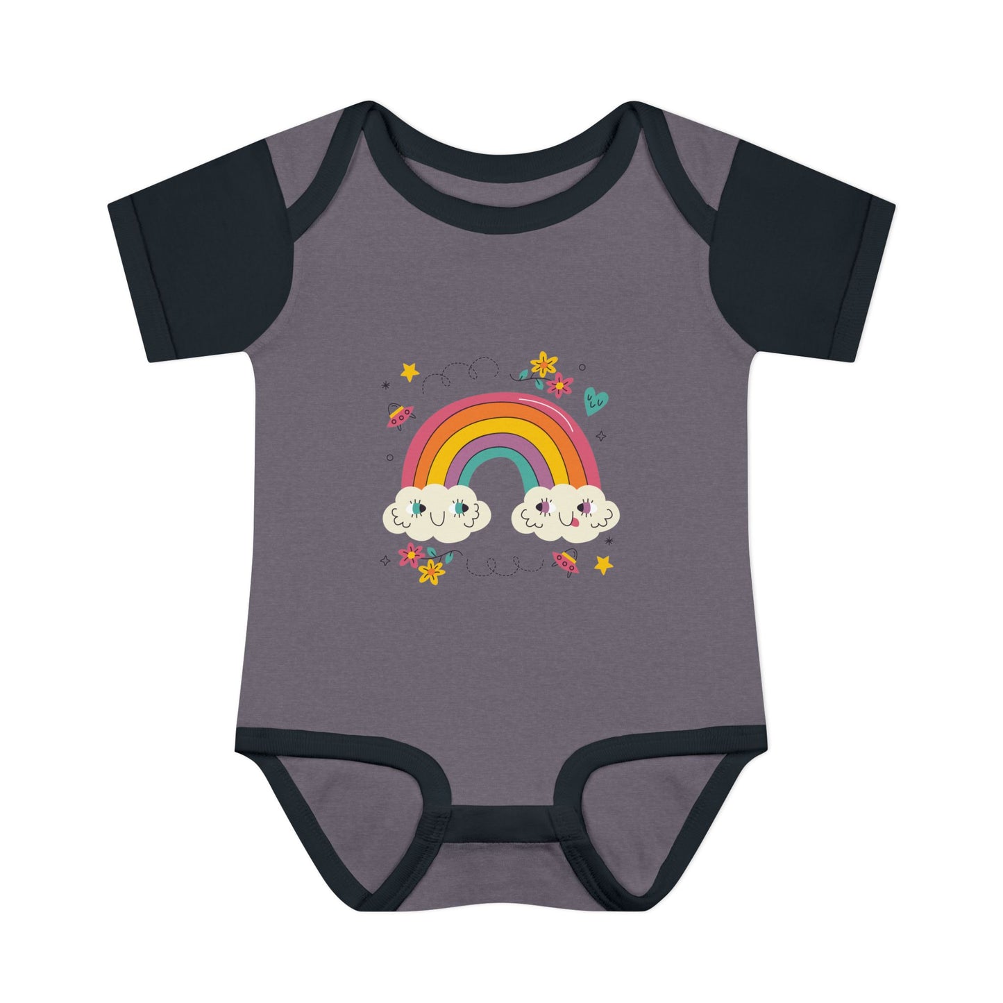 Baby Bodysuit — Cute Rainbow with Smiling Clouds Infant Onesie