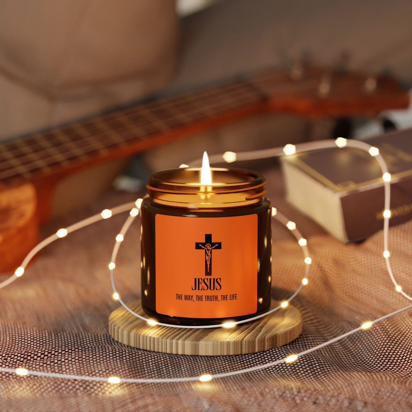 Jesus Cross Scented Soy Candle — Inspirational Amber Jar (Multiple Sizes)