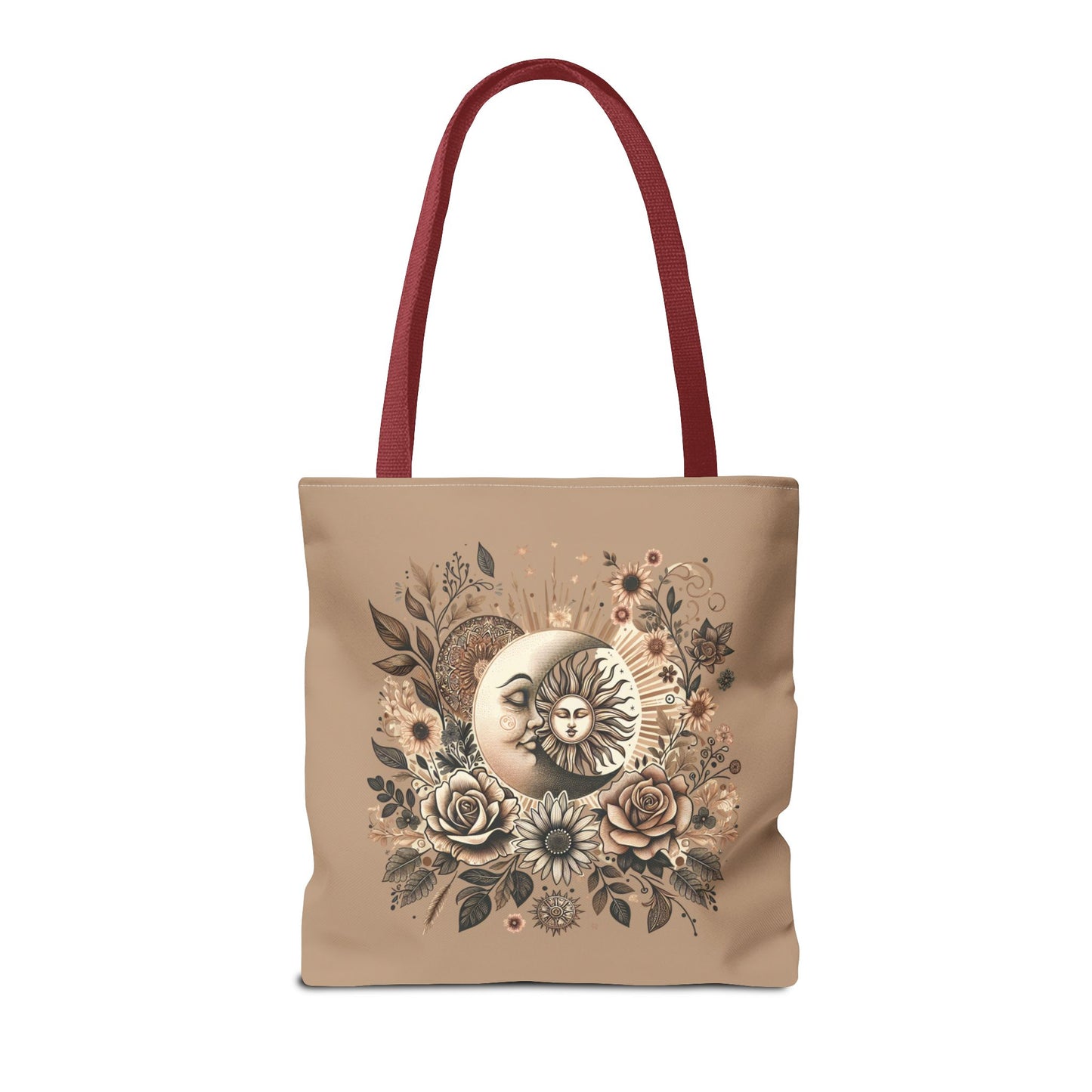 Celestial Sun & Moon Floral Tote Bag — Boho Vintage Astrology Beach Bag