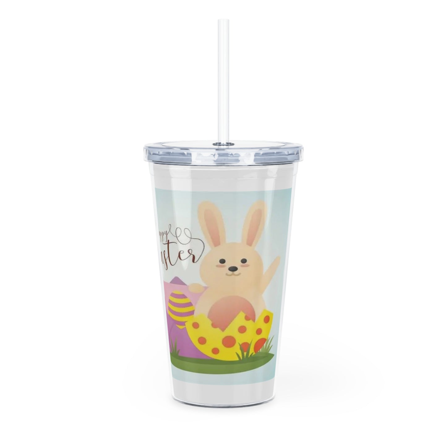 Easter Bunny Plastic Tumbler with Straw — Cute Spring Egg Design
