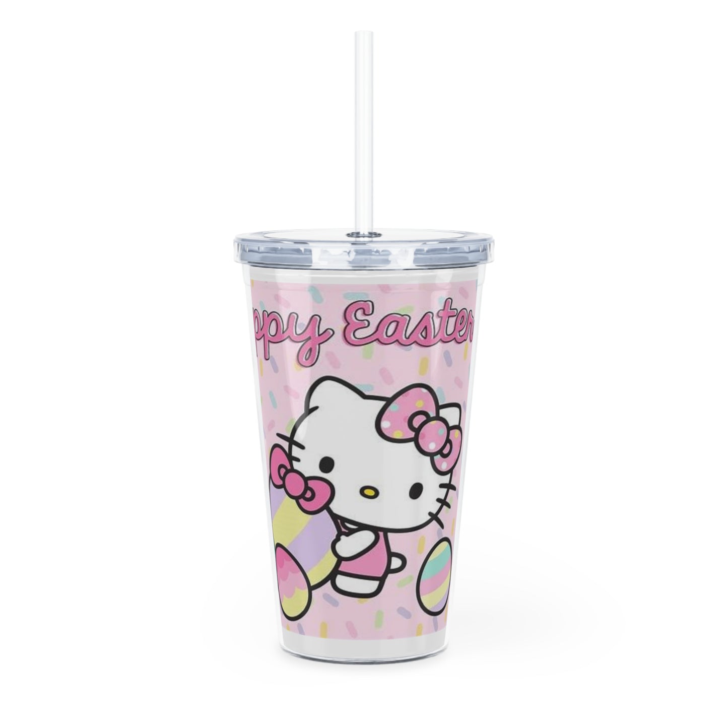 Easter Hello Kitty Plastic Tumbler with Straw — Pastel Egg & Chick Design