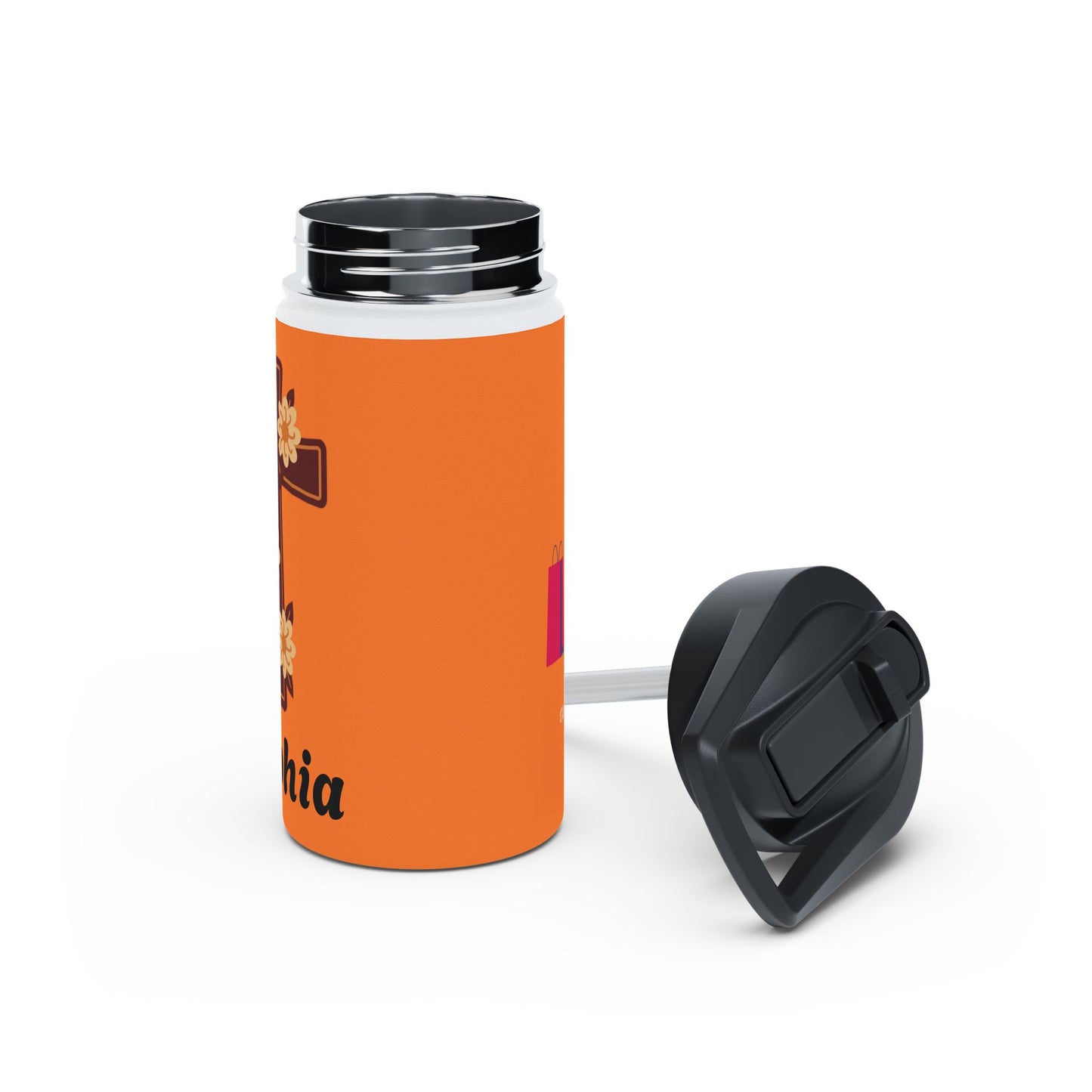 Personalized Orange Travel Water Bottle — Custom Name Stainless Steel Bottle