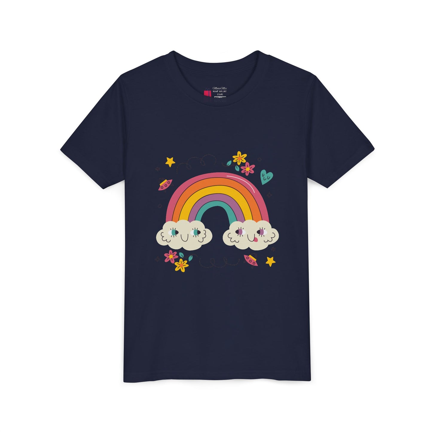 Youth Rainbow Tee — Cute Smiling Clouds & Rainbow Kids Shirt