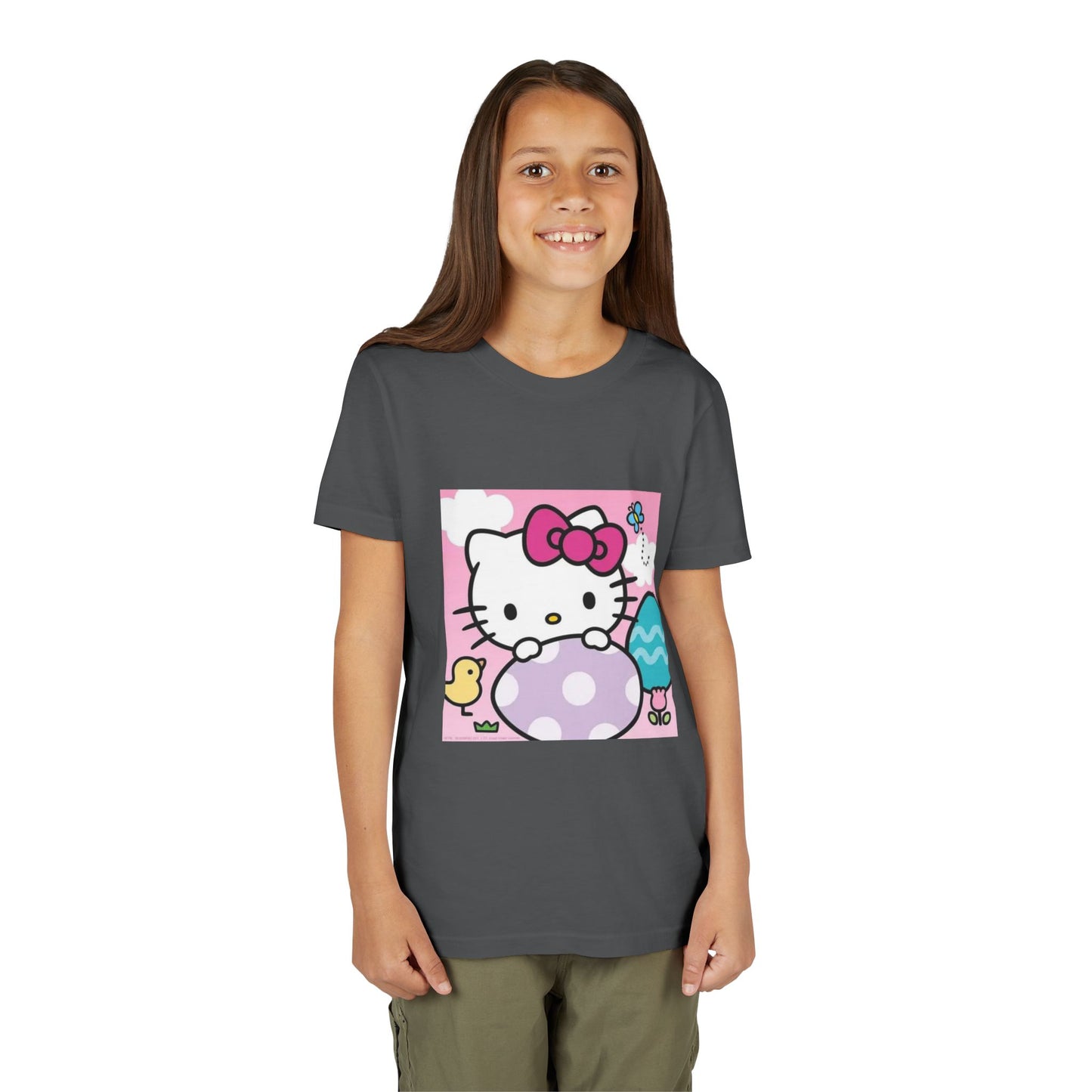 Hello Kitty Easter Youth Tee — Cute Bunny & Eggs Spring Shirt