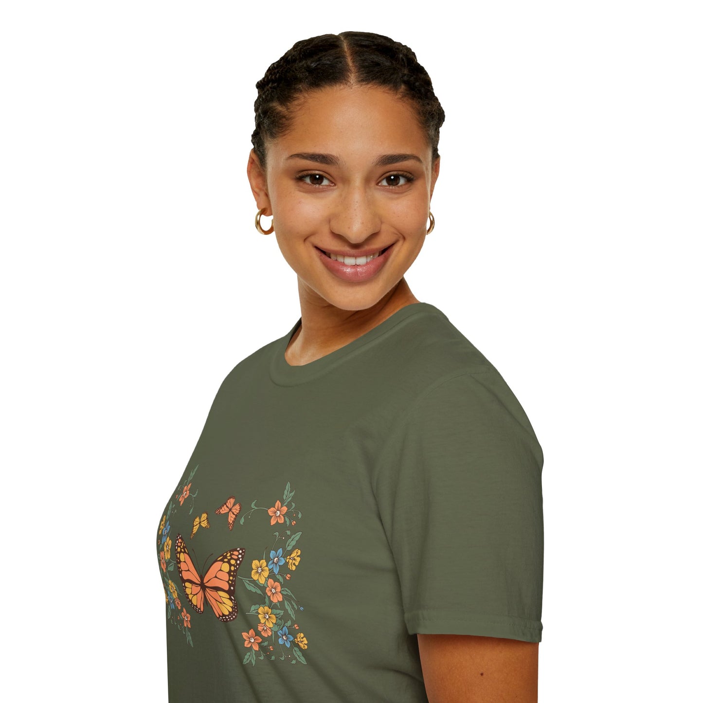 Monarch Butterfly Floral Tee — Vintage Botanical Butterfly T-Shirt