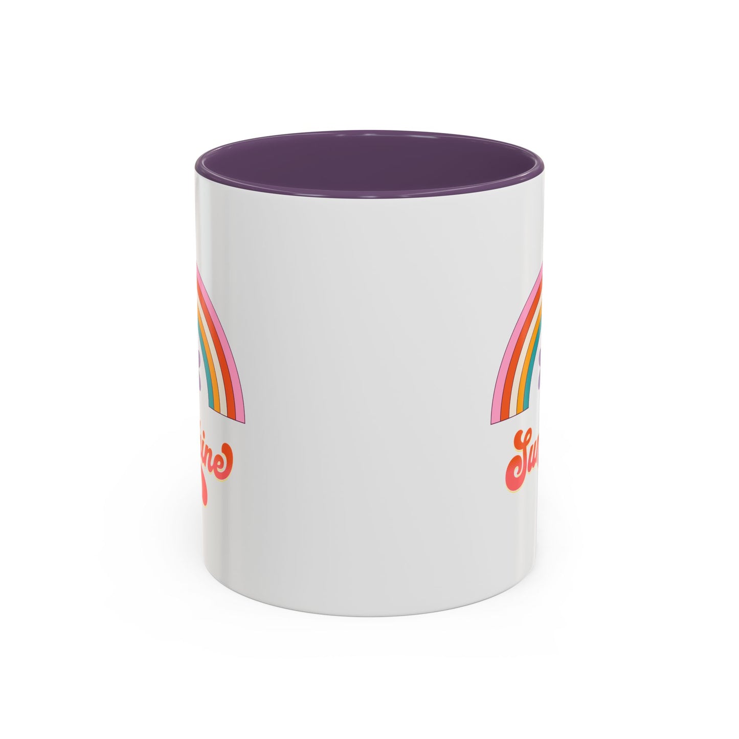 Sunshine Rainbow Accent Coffee Mug — Retro Flower 70s Vibe