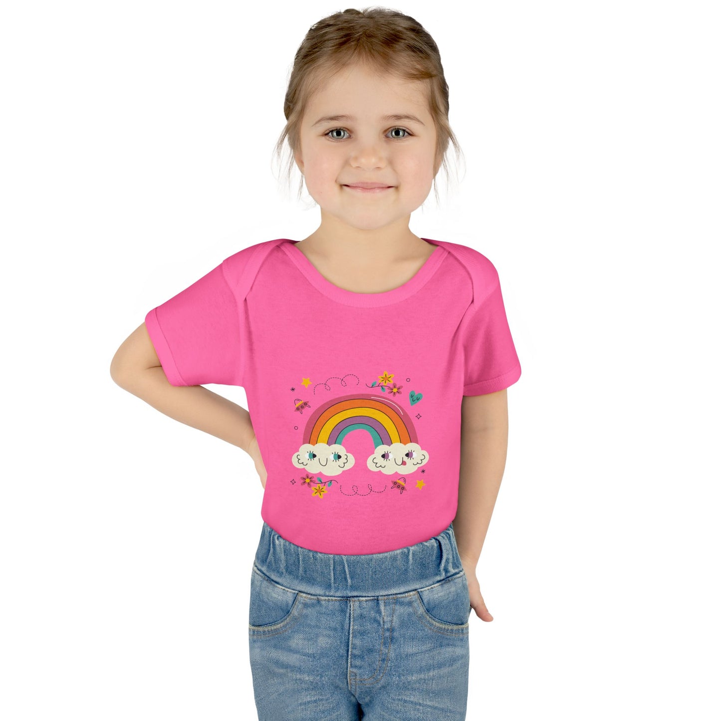 Baby Bodysuit — Cute Rainbow with Smiling Clouds Infant Onesie