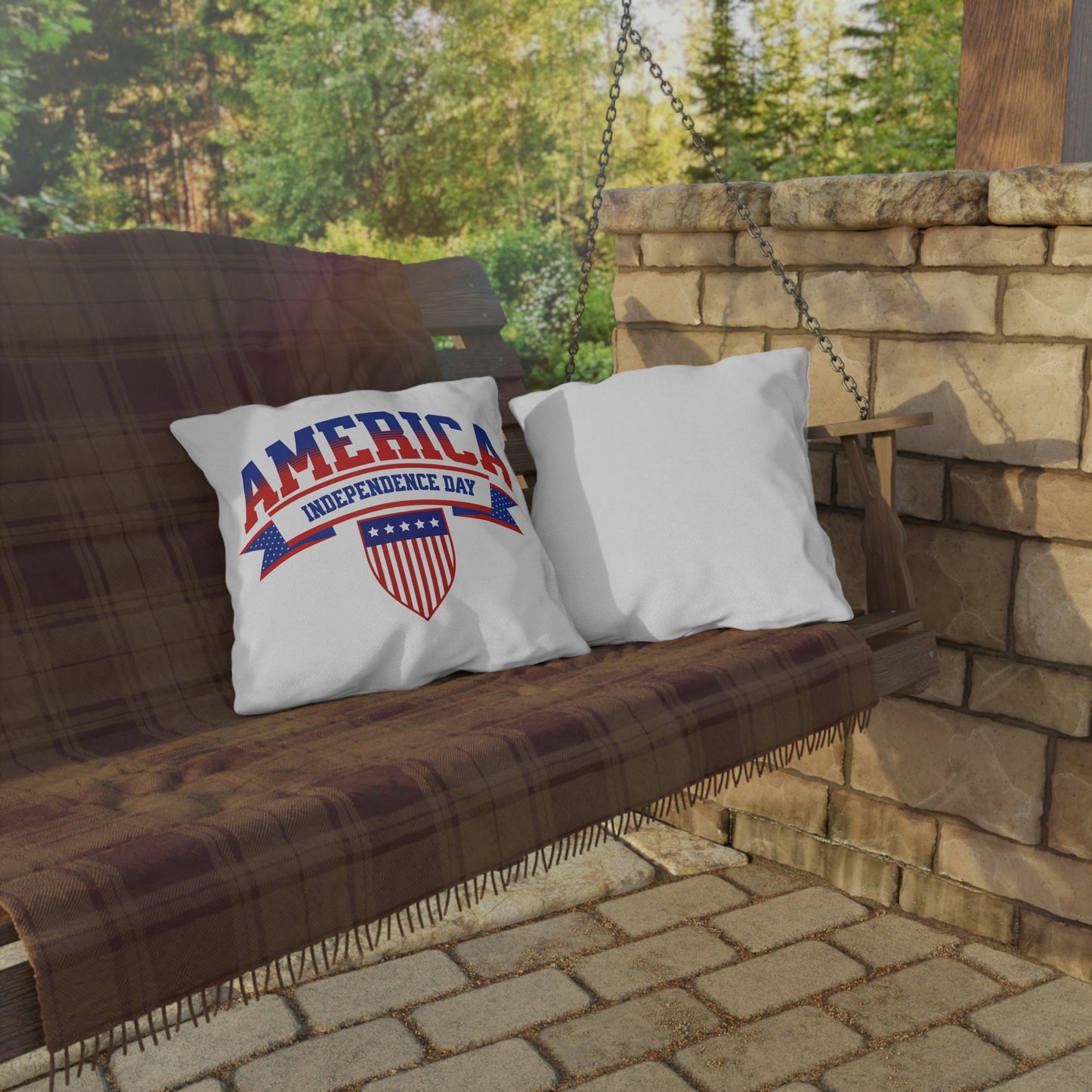 Independence Day America Outdoor Pillow — Patriotic Red, White & Blue Accent Cushion