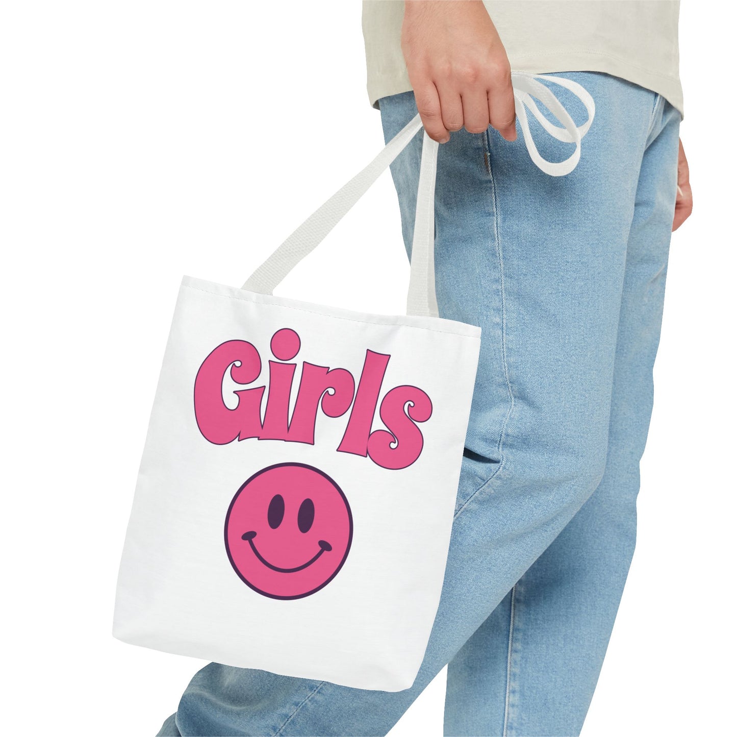 Girls Pink Smile Tote Bag — Cute Retro Smiley Shopper