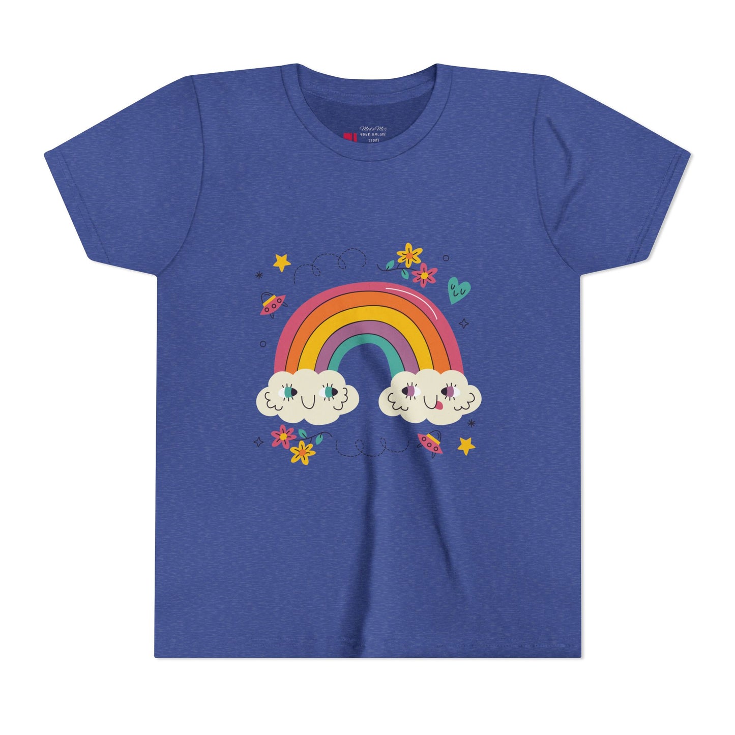 Youth Rainbow Tee — Cute Smiling Clouds & Rainbow Kids Shirt