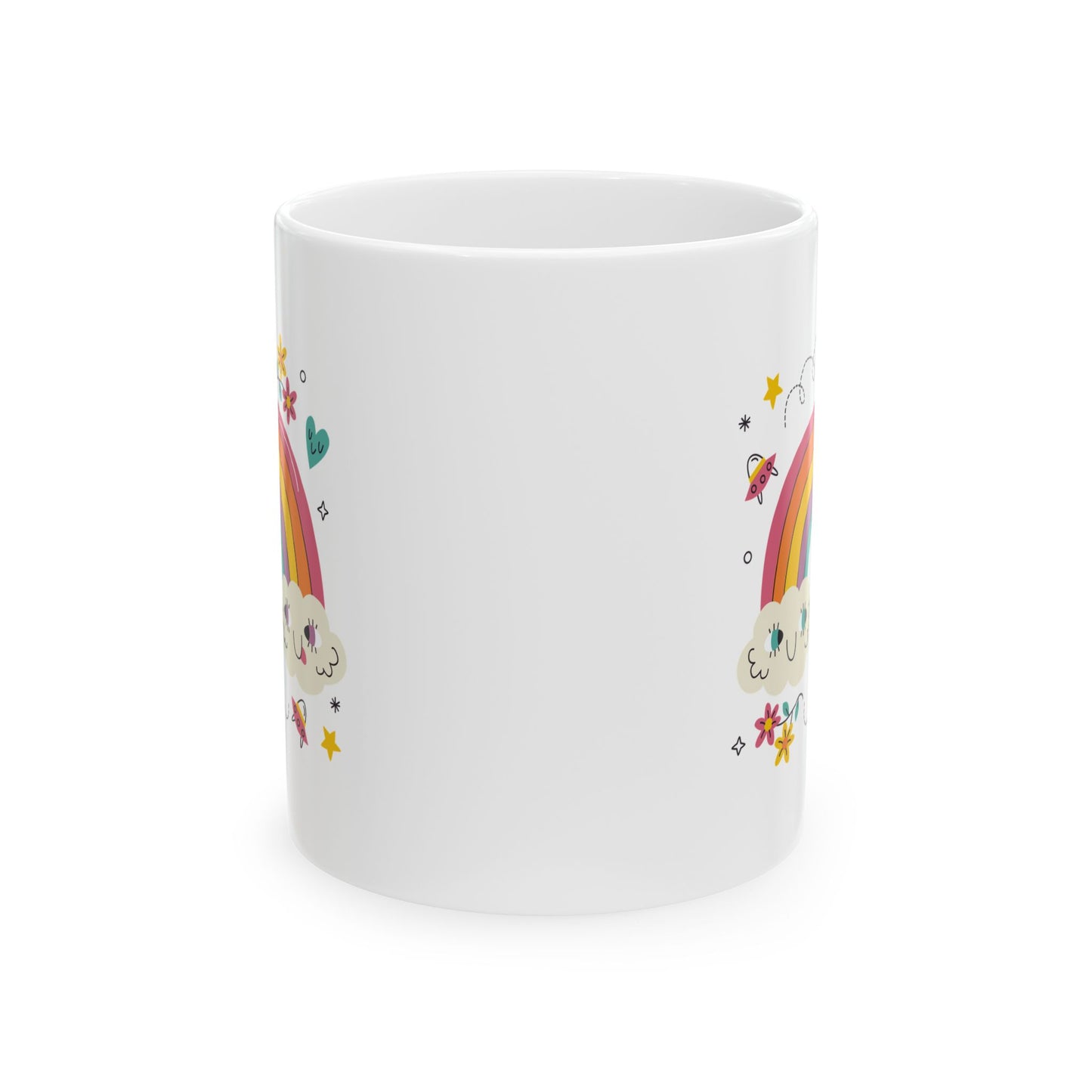 Rainbow Cloud Ceramic Mug – Cute Kawaii Rainbow & Stars Coffee Cup (11oz, 15oz)